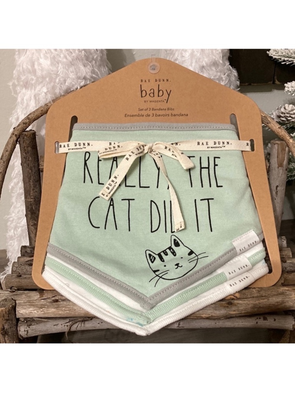 Rae Dunn "REALLY THE CAT DID IT" SET OF 3 CAT BABY BIBS